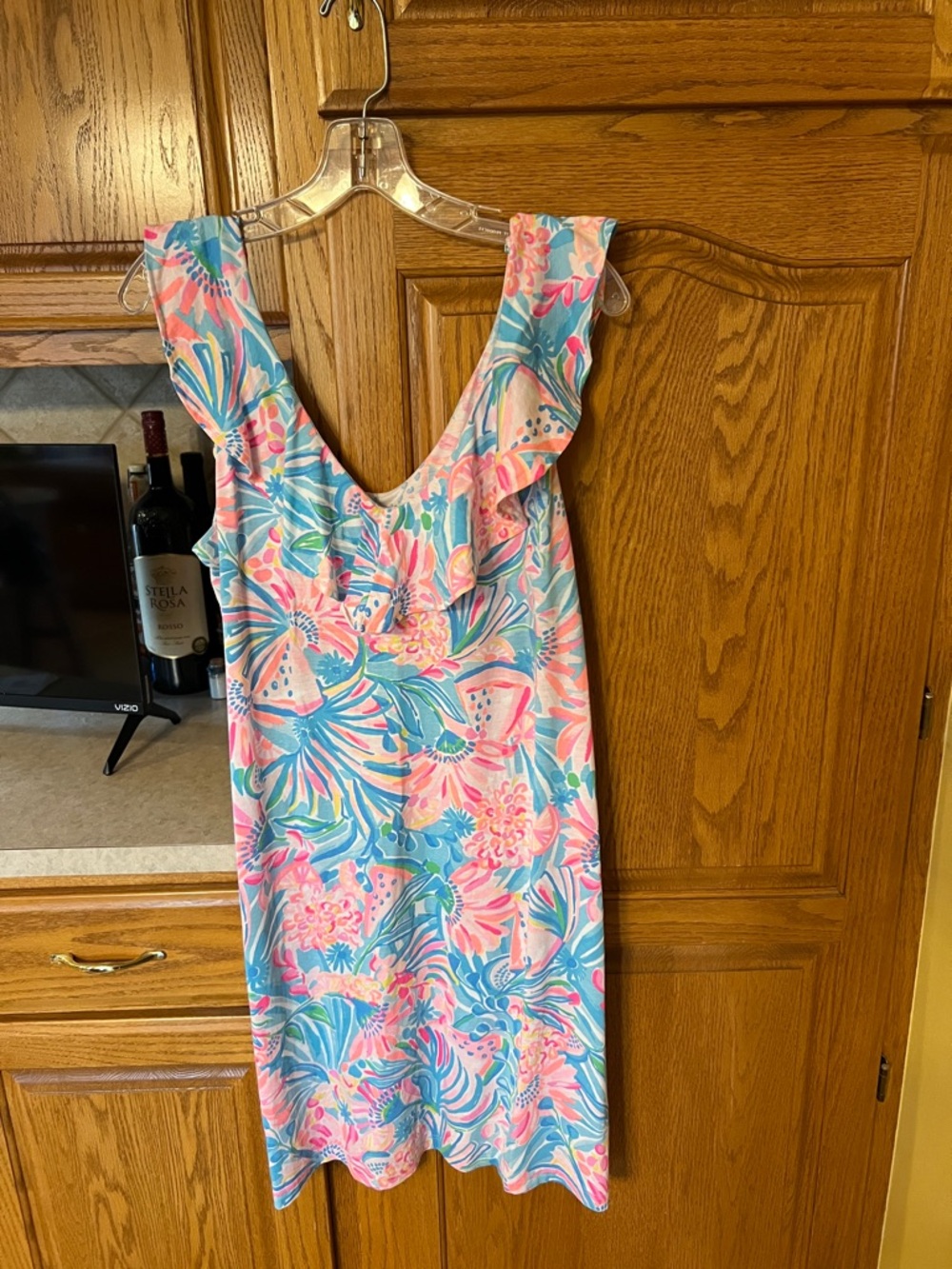 Lilly Pulitzer Pink Blue Green Tropical Ruffle Sundress